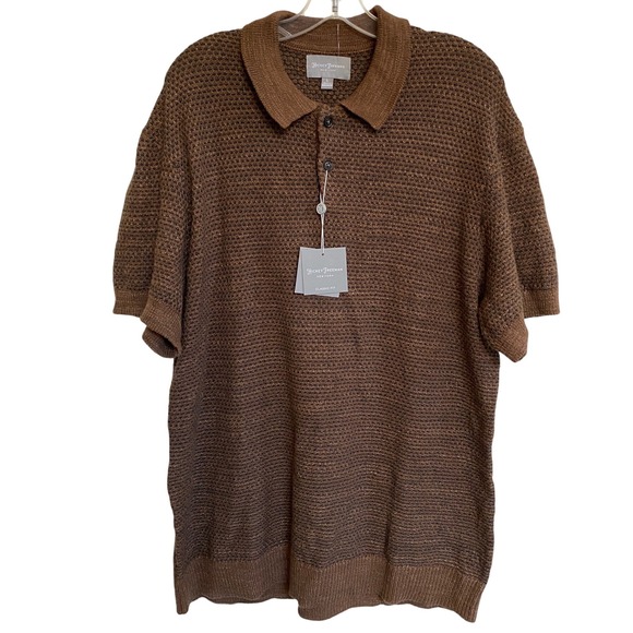 Hickey Freeman Men's Collared Knit Brown Short Sleeve Sweater Classic Fit -L NWT - Picture 1 of 11